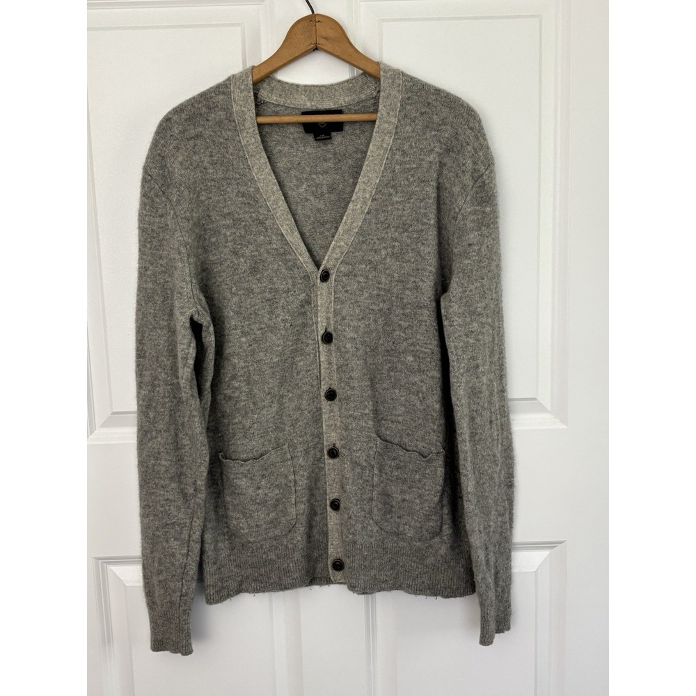 Black Brown 1826 Gray Lambswool Blend Cardigan Sweater L Quiet Luxury 0580